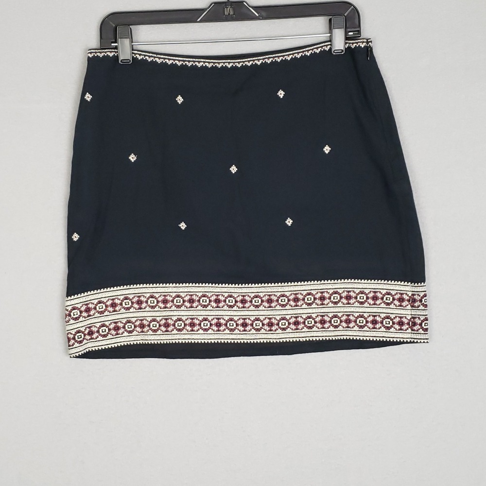 Madewell Size 8 Gamine Embroidered Mini Skirt Black 100% Cotton Bohemian Indie